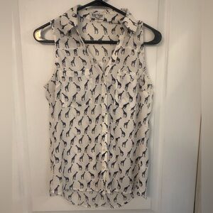Express Navy and White Giraffe Print Portofino Blouse